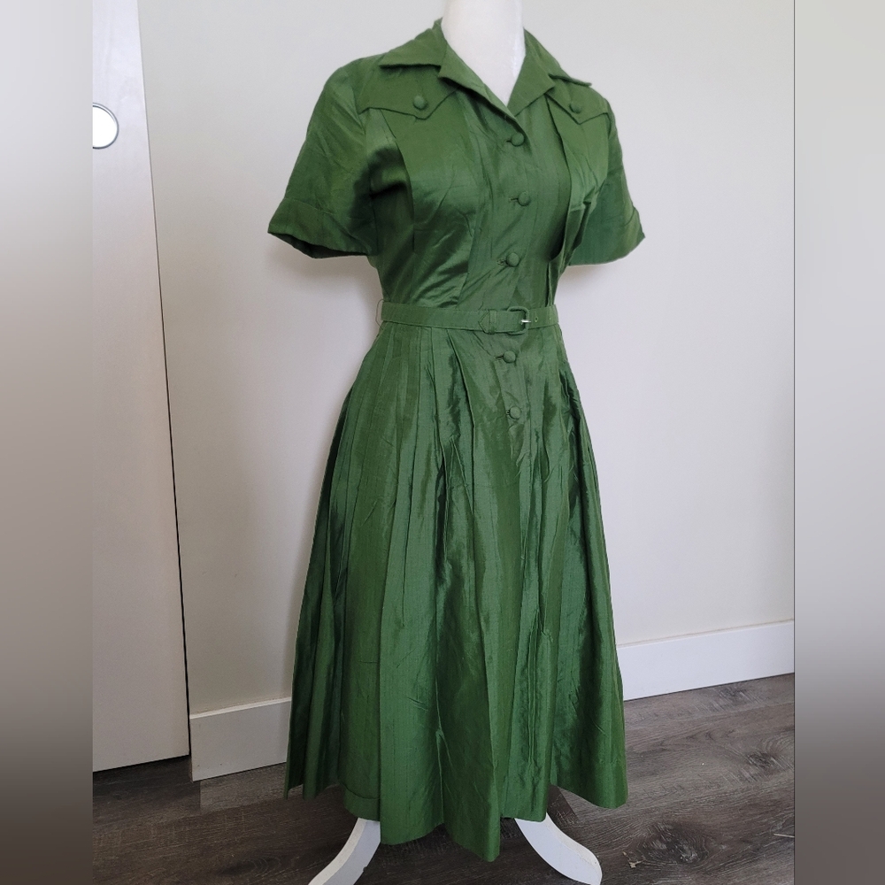 Vintage Pin Up Girl Style 50s Green Women's Shirtdress
